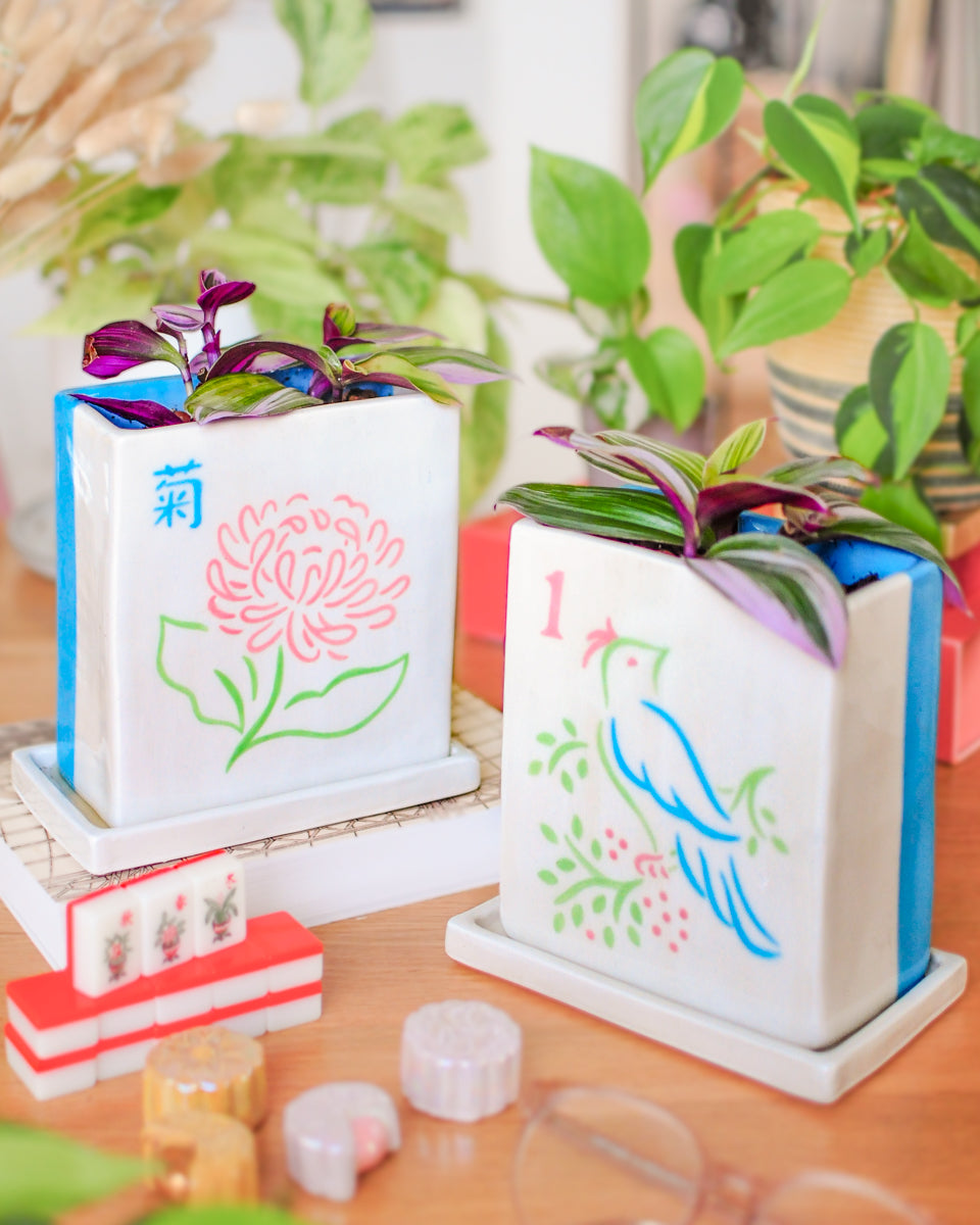 Mahjong planter — Chrysanthemum